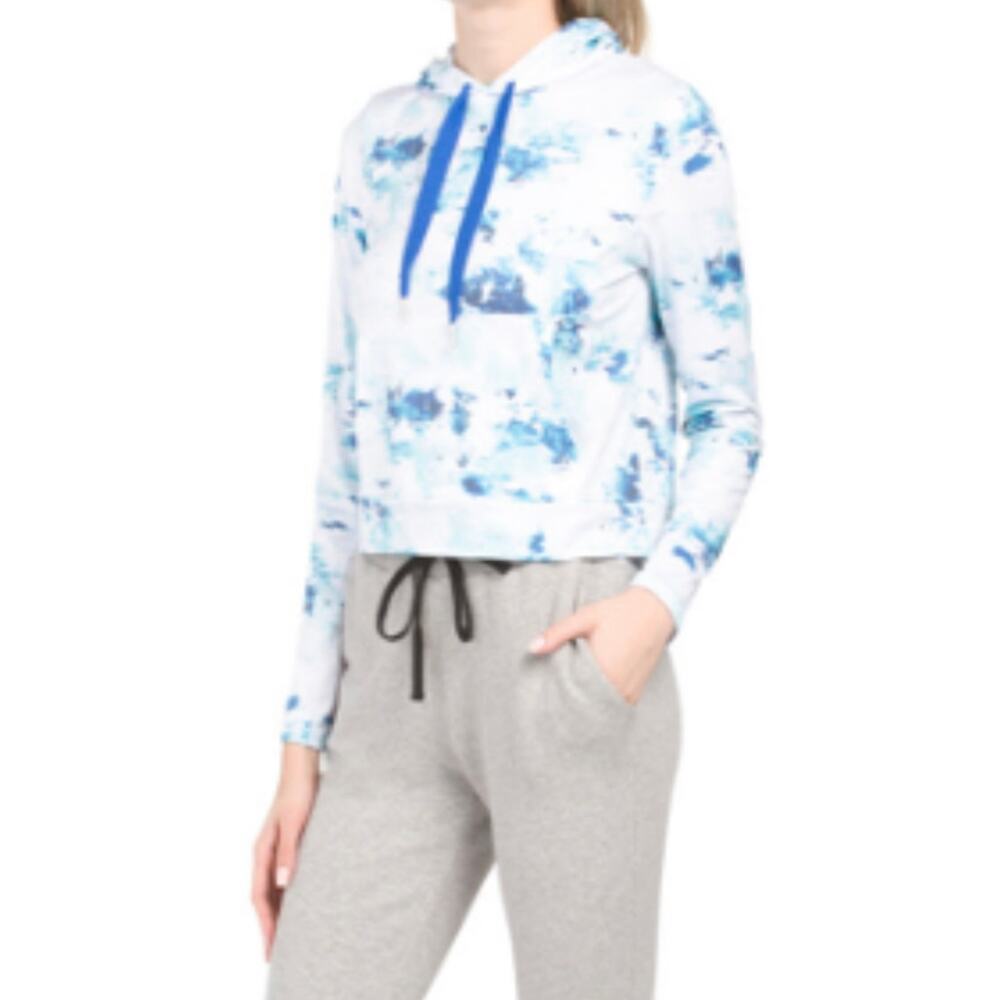 NWT Kyodan Moss Jersey Hoodie Cropped Blue Tie Dye Casual Size Medium